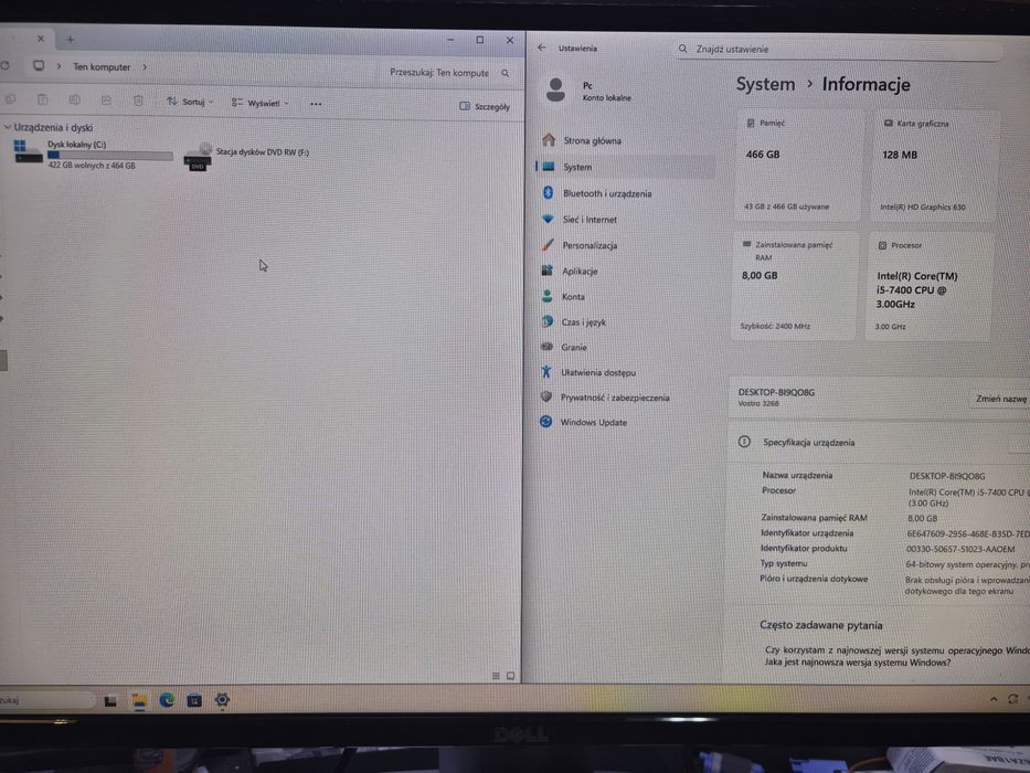 Komputer dell i5 500gb ssd monitor 27 cali