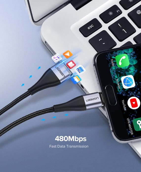 Магнитный кабель Ugreen Type-C + Micro USB для быстрой зарядки 1m  3А