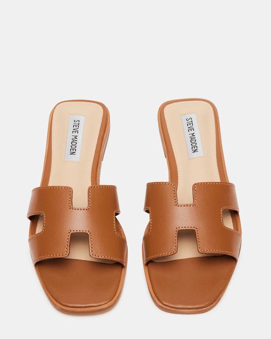 Шльопанці Steve Madden Hadyn White +Cognac Leather різні розміри
