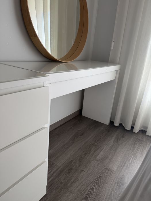 Toucador MALM IKEA 120x41 cm -  Branco + Vidro Branco Incluído