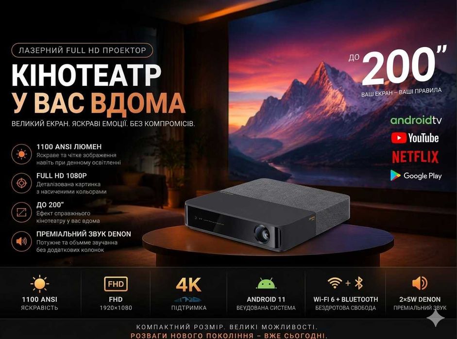 Проектор Xiaomi Formovie S5 лазерний Full HD кінотеатр екран 100 дюймів