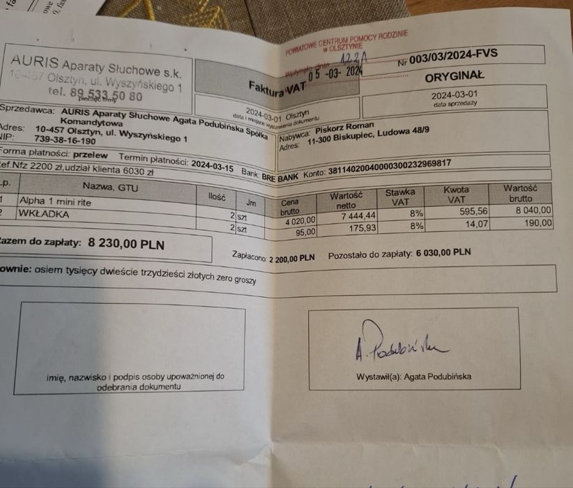 Aparat słuchowy Bernafon alpha 1 na gwarancji.