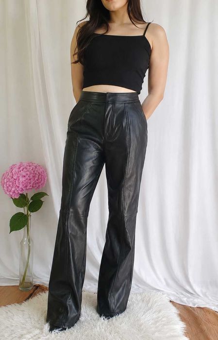 Spodnie skórzane z wysokim stanem czarne eko skóra M 38 Asos Design