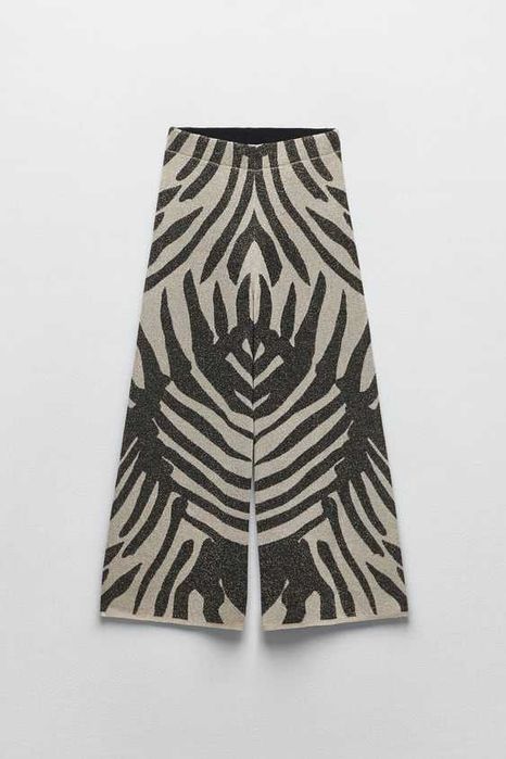 Elegancki komplet ZARA tunika i spodnie beżowo-czarny NOWY