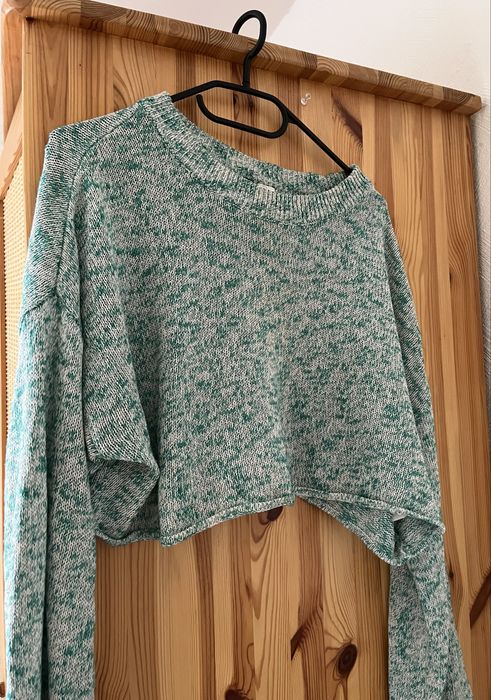 Sweter krótki szeroki miętowy jasny M pastelowy retro