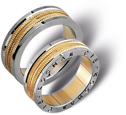 Złote obrączki ekskluzywne łączone dwa kolory złota cyrkonie diamenty