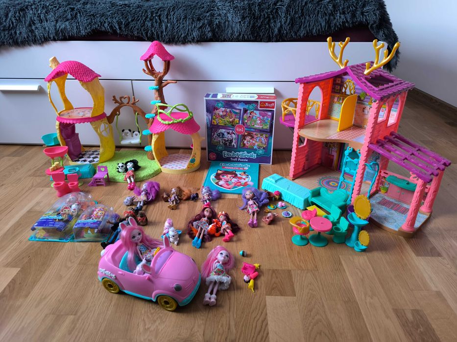 Zestaw Enchantimals - 2 domki, auto, lalki + 2 nowe, puzzle, książka