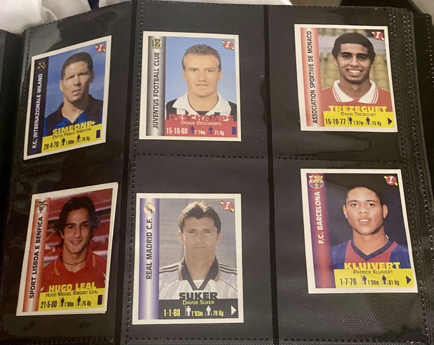 6x cromos Panini Simeone,Suker,Kluivert,Trezeguet ,Dechamps,Hugo Leal