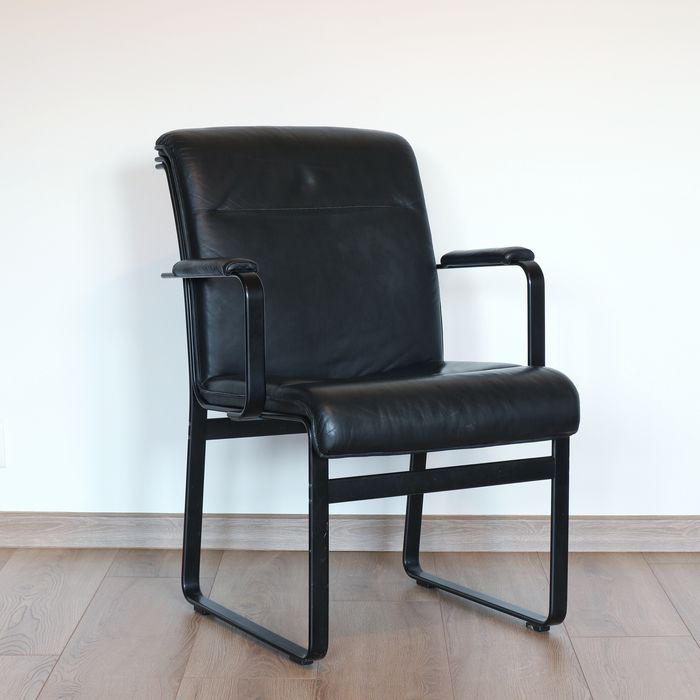 Szwedzkie krzesło fotel J. O. Carlsson skóra naturalna vintage retro