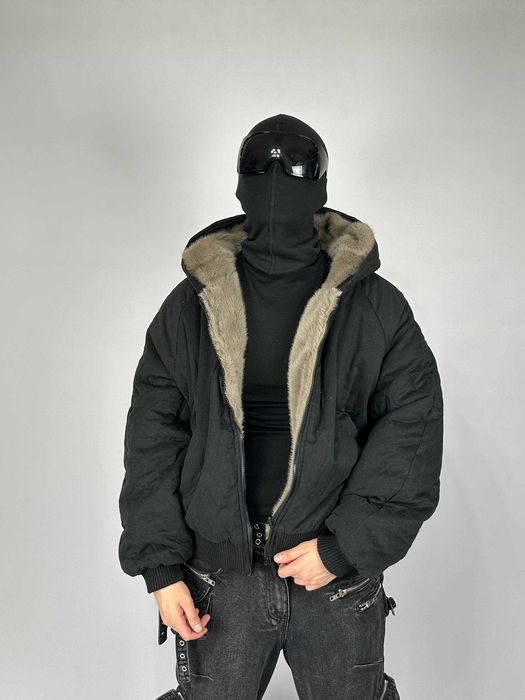 Бомбер двосторонній чорний с хутром дутый куртка курточка мех MA-1