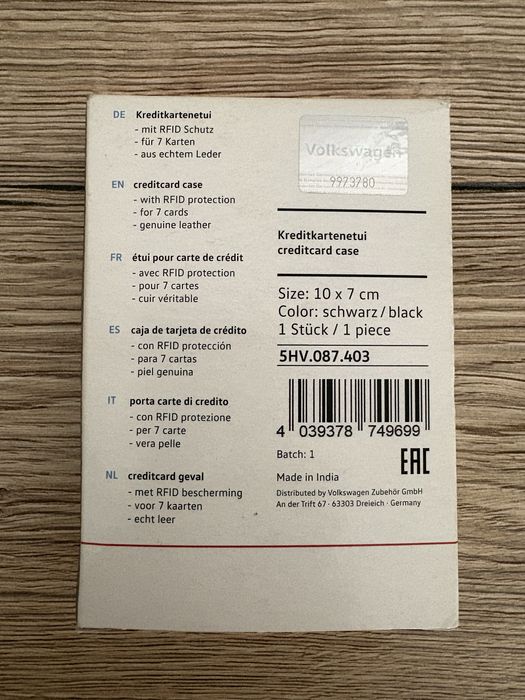 Oryginalne etui  na karty  kredytowe VW GTI RFID 5HV087403