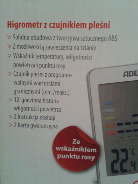 Cyfrowy wskaźnik temperatury i punktu rosy, higrometr, czujnik pleśni