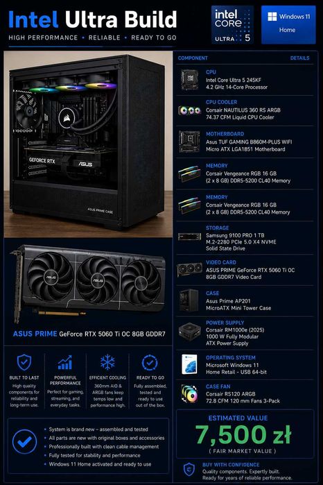Gaming PC Intel Core Ultra 5 245KF | RTX 5060 Ti | 32GB DDR5 | 1TB SSD