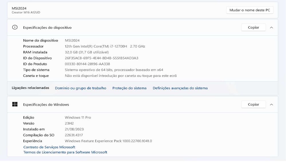 Notebook Portatil Gamer MSI i7 32GB RAM 4GB Video RTX3050 Ti 12ª Ger