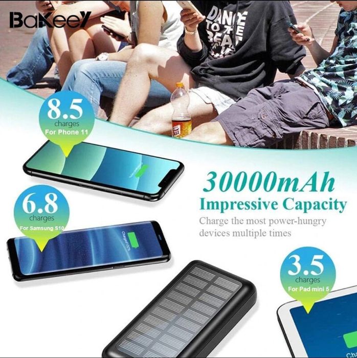 Powerbank Solar 30000mAh 3 saídas e 2 entradas NOVO