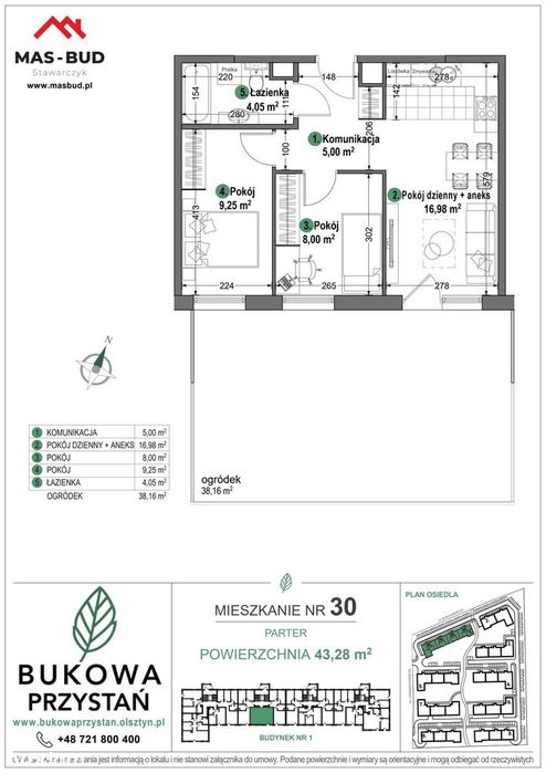3-pokojowe mieszkanie 43m2 + ogródek