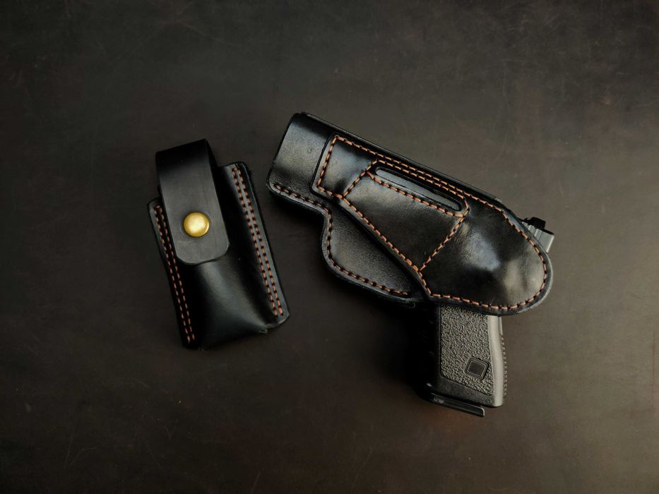 Шкіряна кобура для Glock 19 + паучер для магазину кобура Glock, Глок