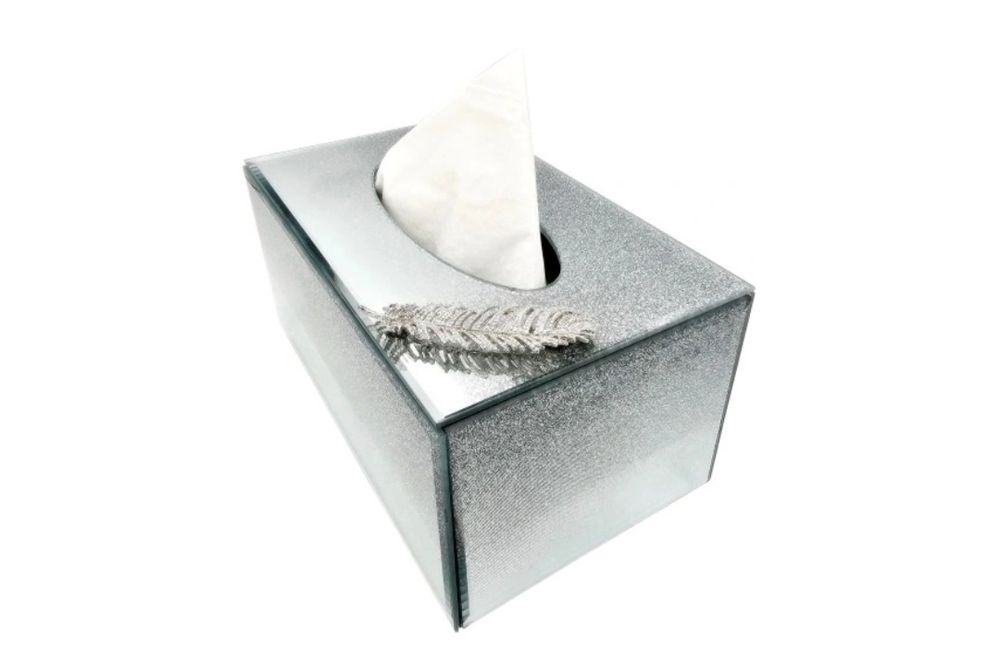 Chustecznik lustrzany brokat pojemnik Glamour piórko 22 x 13 x 11 cm
