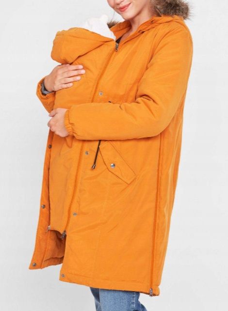 B.P.C płaszcz ciążowy z panelm na dziecko żółty musztardowy ^52