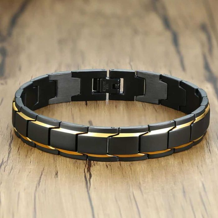 Czarna Bransoleta ze złotą Wstawką Stal Chirurgiczna