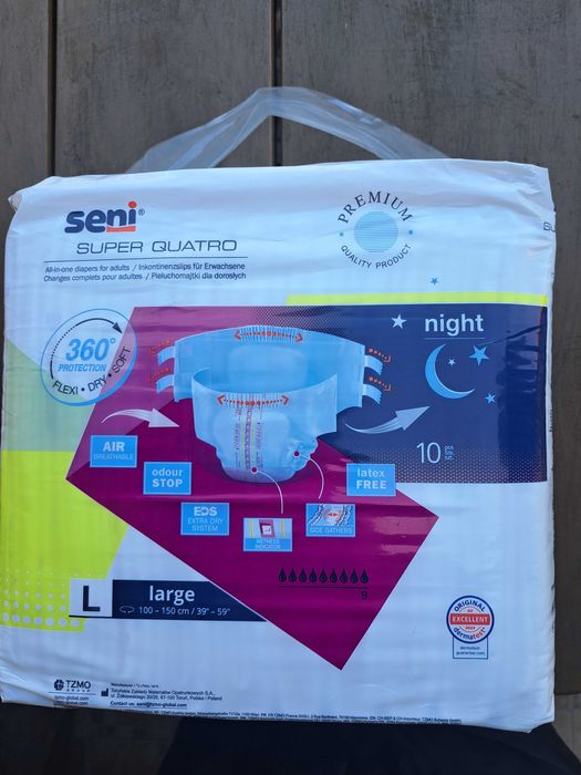 Pieluchy dla dorosłych rozmiar L, M i podkłady na łóżko.