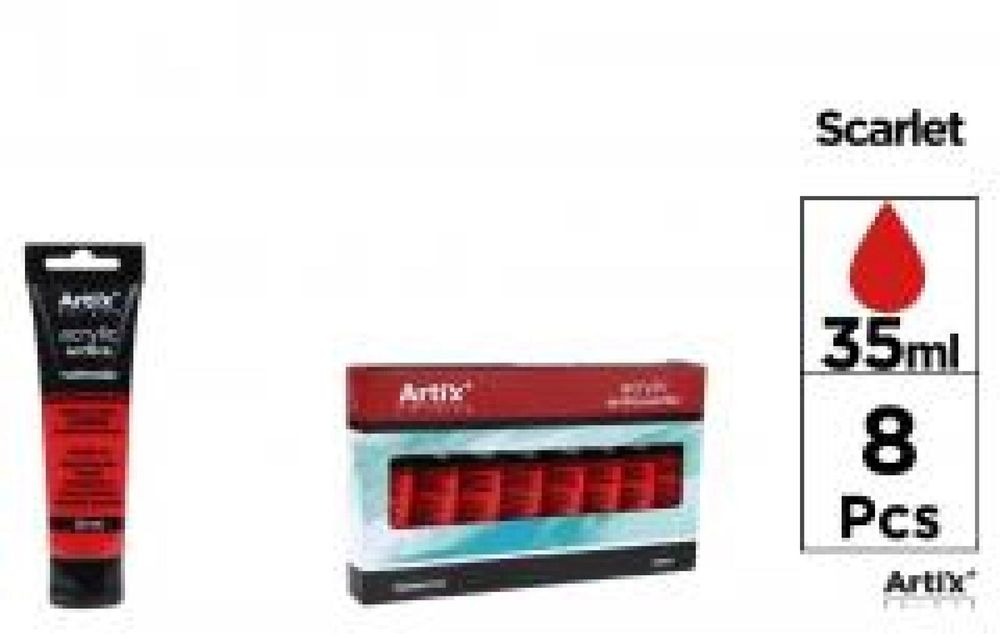 Farba akrylowa czerwień błyszcząca 35ml (8szt) Artix pudełko,