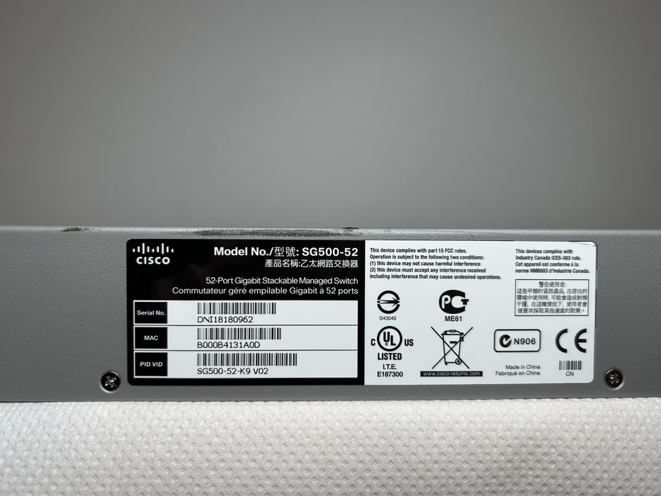 Cisco Model No SG500-52
