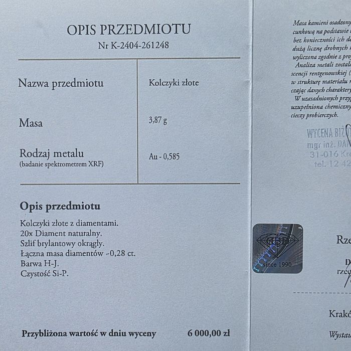 Retro Kolczyki Kółka 3.9g Diamenty 0.28ct Złoto WYCENA 6000zł