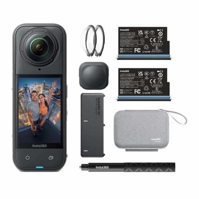 Câmera 360 Insta360 X5 + 2 baterias + acessórios + selfie stick + bag + caixa original