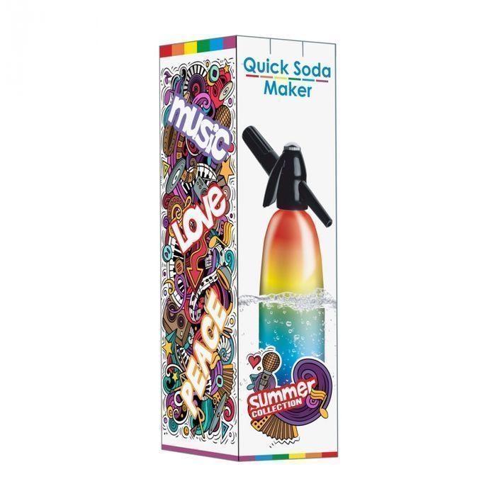 Saturator syfon do wody sodowej tęczowy 1L + 25 naboi + 5 kostek lodu