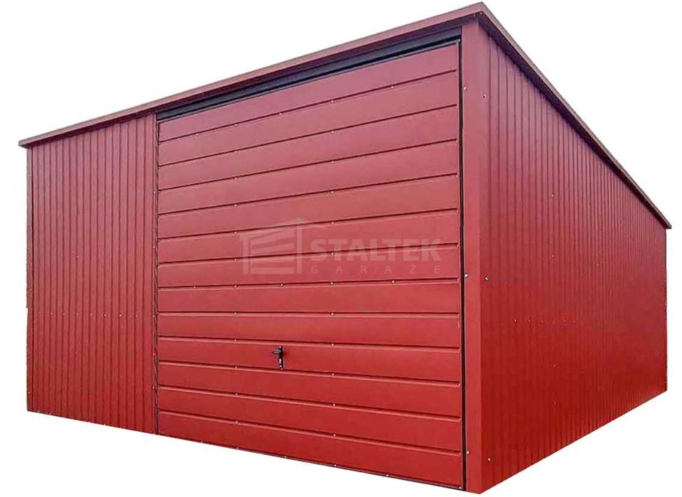 Garaż blaszany 5x6m - brama uchylna drzwi okno dach spad w tył ST245