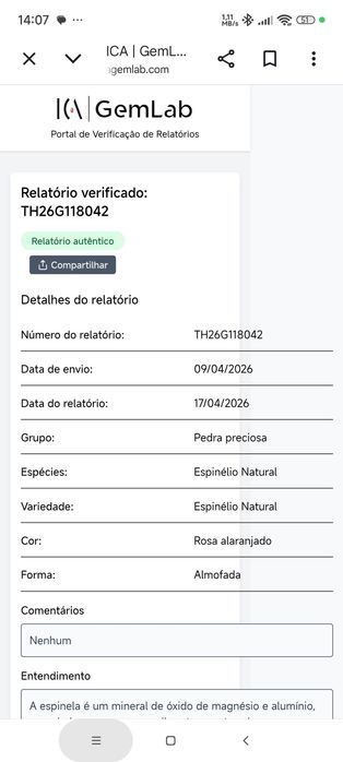 Espinela Rosa Alaranjada Natural 1,82 cts GemLab