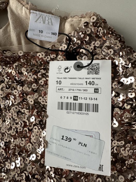 Zara sukienka cekinowa r140 stan idealny