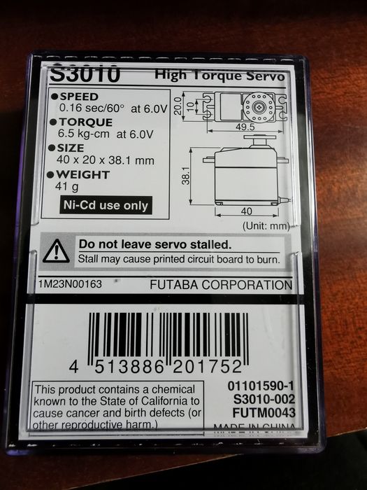 Futaba serwo S3010 do modeli RC nowe nie uzywane