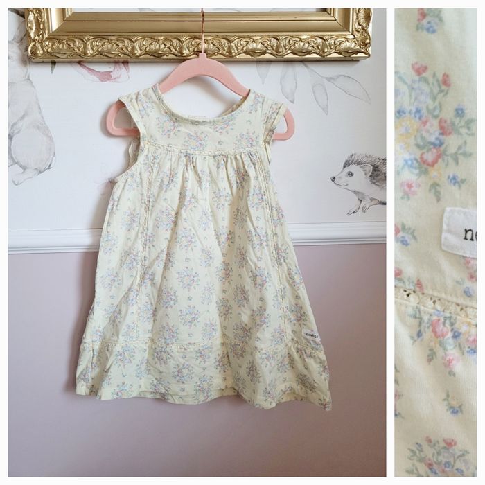 Masełkowa 98 letnia sukienka w kwiaty łąka szydełkowe przeszycia