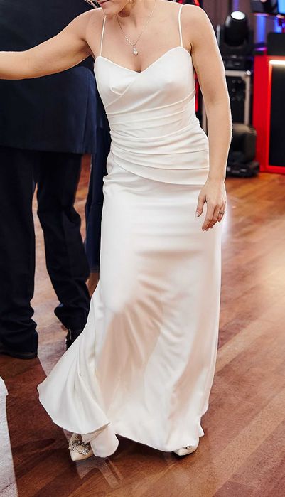 Suknia ślubna jedwabna satyna odpinany tren na pasku bolerko