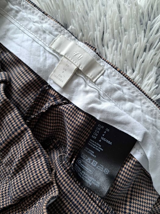 H&M spodnie z materiału kratka 36/s czarne brązowe