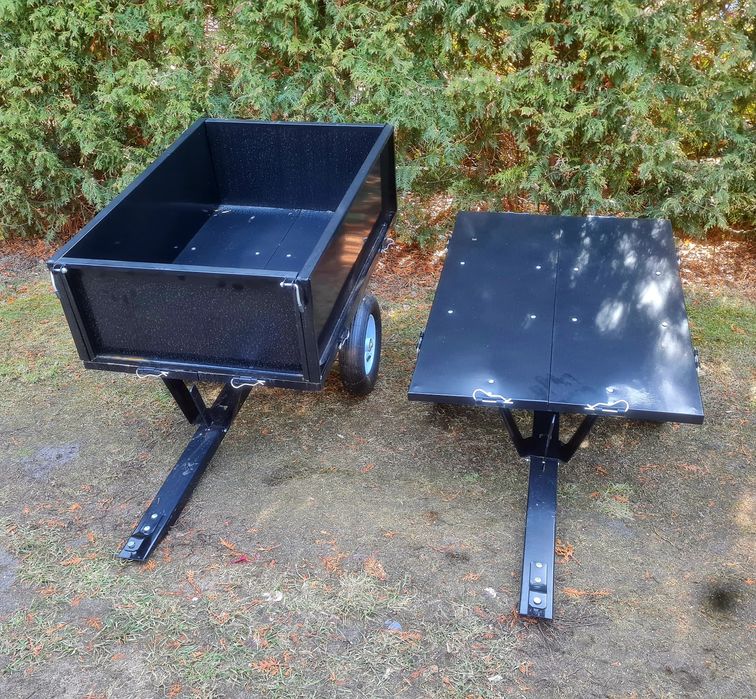 Przyczepka z otwieranymi burtami do kosiarki traktorka quada laweta