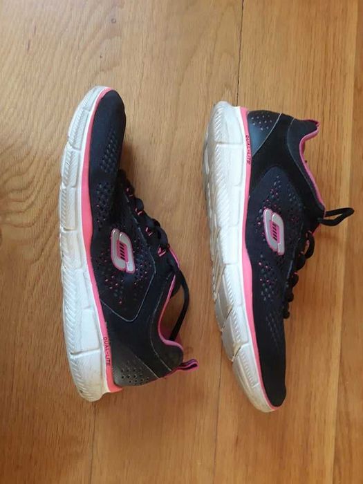 Sapatilhas skechers gel top pretas e rosas