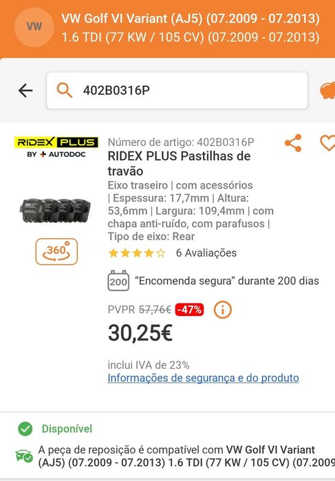 Pastilhas de travão para VW GOLF VI eixo traseiro