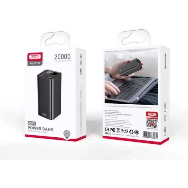Павербанк XO-PB97 20000mAh 65W PD/QC Чорний PowerBank для ноутбука