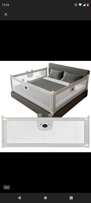 Barierka ochronna do łóżka MIŚ 3 sztuki 200+180 cm