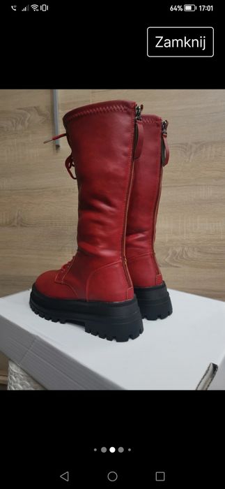 Czerwone kozaki workery trapery glany sznurowane r. 36 r. 37