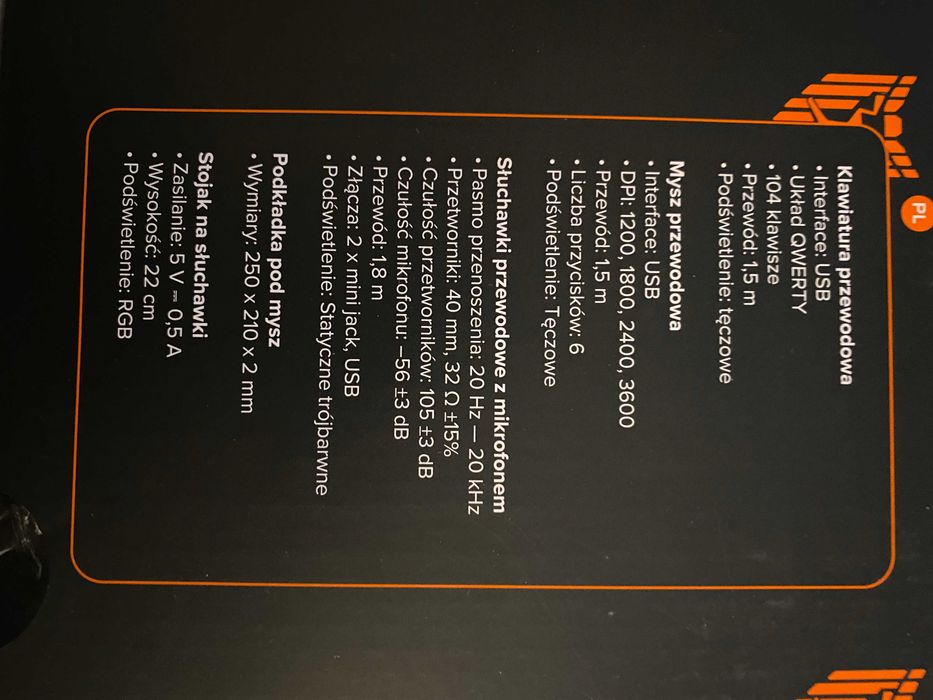 Klawiatura GAMING-a Mysz, Słuchawki, Stojak, Podkładka. GS 496 C 5 w 1