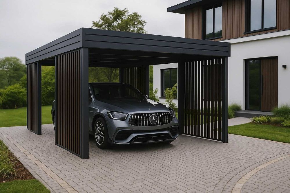 Wiata Garażowa 3,5x6m | CIEMNY DĄB PION | Solidna Stal 100x100 | Mocna