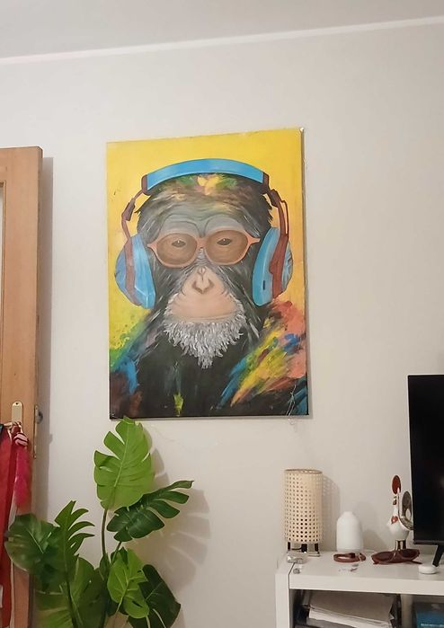 Quadro acrílico moderno – Macaco com fones – 70 x 100 cm