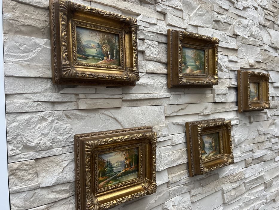 Kolekcja 5szt ręcznie malowanych obrazkow obrazek w drewnianej ramie