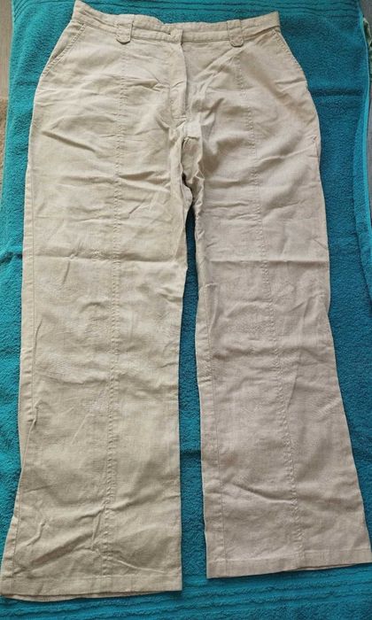 Spodnie LEN Jensen r. 42 XL beżowe szare na lato