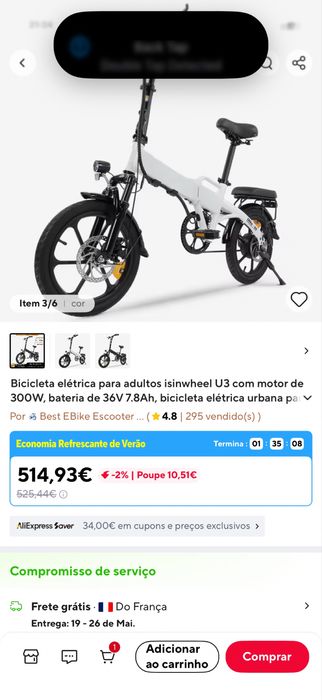 Vendo bicicleta eletrica Isinwheel U3 semi-nova