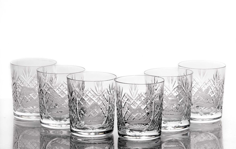 Nowe szklanki kryształowe do whisky grawerowany motyw myśliwski